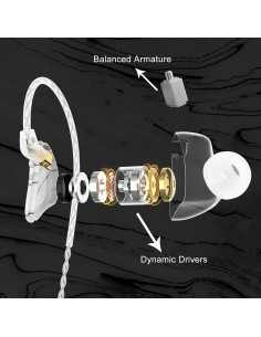 Auriculares In-Ear BASN MMCX HiFi con Bajo Potente - Blanco 2