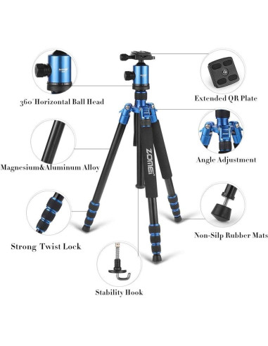 Trípode ZOMEI Z818 de Aluminio 165 cm Ligero 1.58 kg