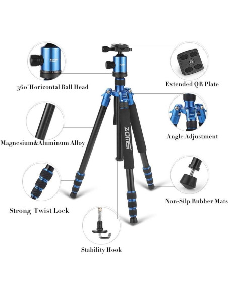 Trípode ZOMEI Z818 de Aluminio 165 cm Ligero 1.58 kg
