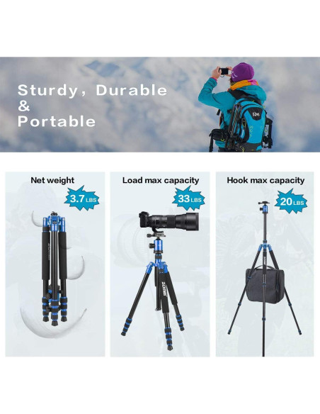 Trípode ZOMEI Z818 de Aluminio 165 cm Ligero 1.58 kg