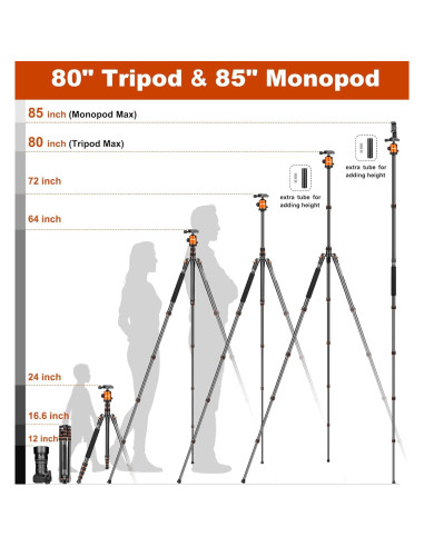 Trípode de Alta Resistencia JOILCAN 85" para Cámara y Teléfono