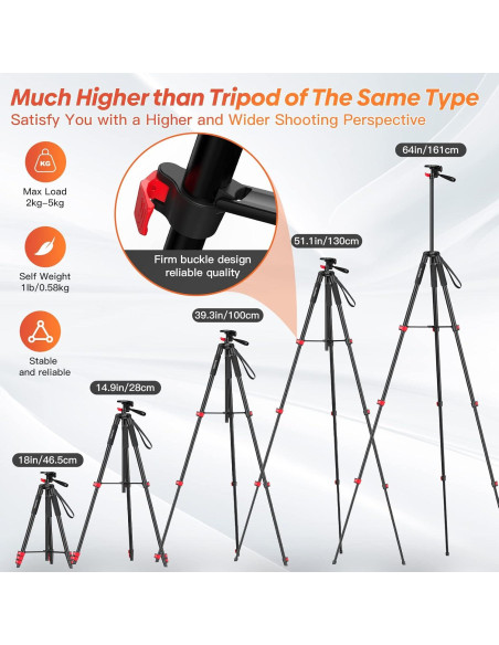 Trípode para teléfono NovoNost KT65 con control remoto 165 cm