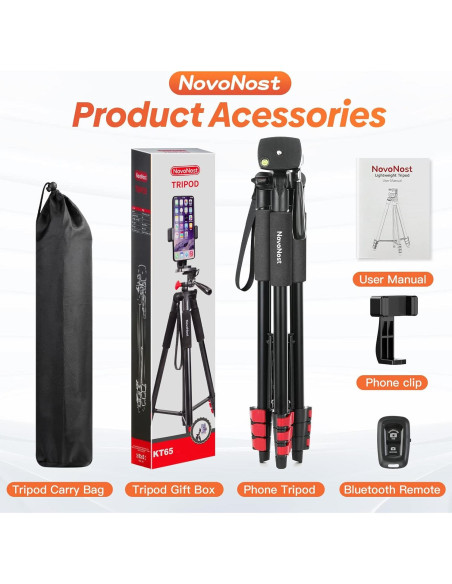 Trípode para teléfono NovoNost KT65 con control remoto 165 cm