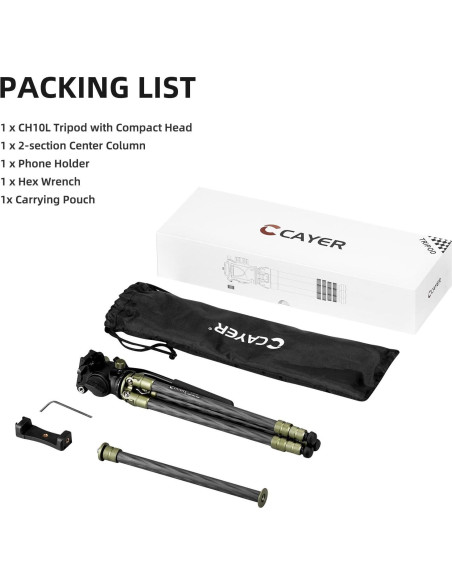 Trípode de fibra de carbono Cayer CH10L con cabezal fluido S1