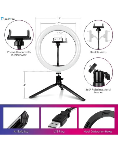 Anillo de Luz LED 30.5cm Tripode Ajustable TripodTree