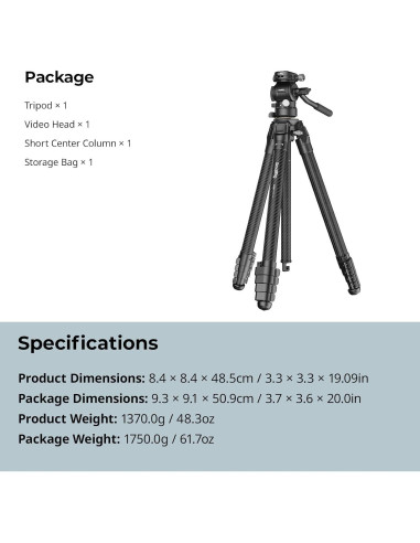 Trípode de Viaje SmallRig de Fibra de Carbono 1.37kg 158cm