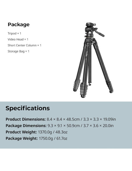 Trípode de Viaje SmallRig de Fibra de Carbono 1.37kg 158cm
