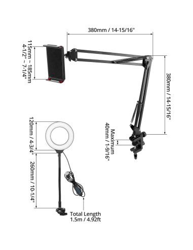 Soporte de Cámara de Techo QWORK con Luz de Anillo 15.24 cm