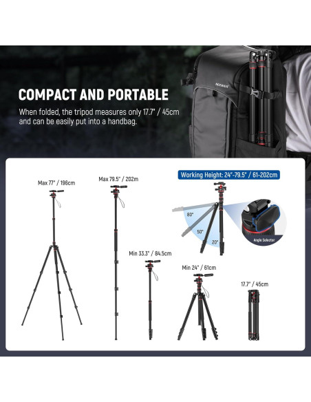 Trípode y Monopod NEEWER 77" Aluminio Ligero para DSLR