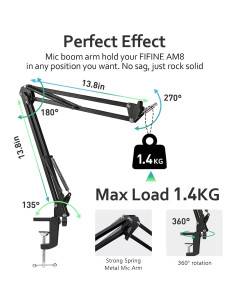 Brazo de micrófono ajustable Fifine AM8 con adaptador y fundas 2