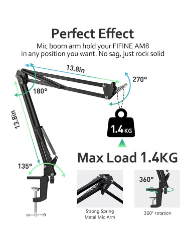 Brazo de micrófono ajustable Fifine AM8 con adaptador y fundas