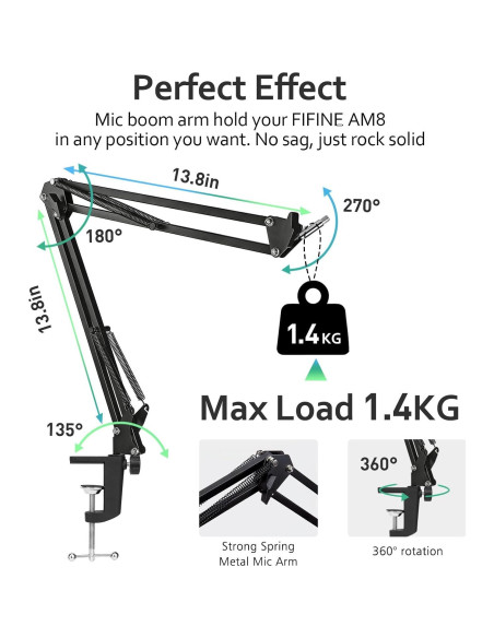 Brazo de micrófono ajustable Fifine AM8 con adaptador y fundas