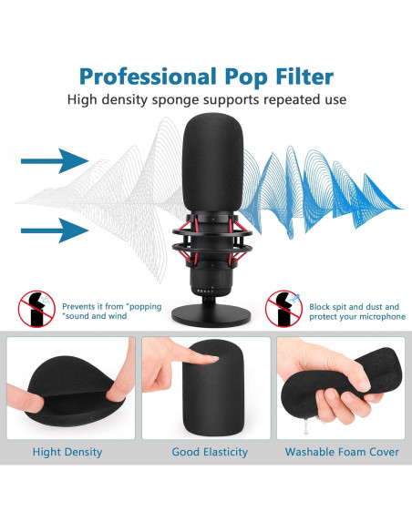 Filtro Pop HyperX QuadCast S + Cubierta de Viento Peluda