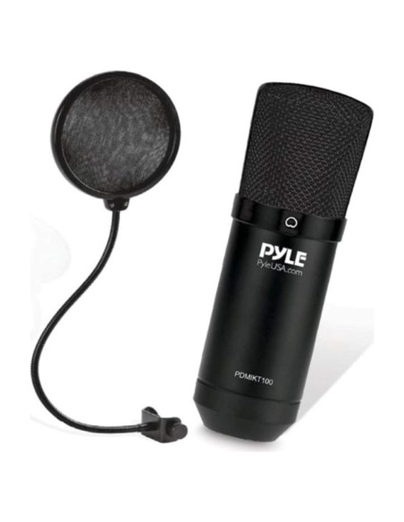 Micrófono USB Pyle PDT100 Cardioide con Soporte y Filtro Pop