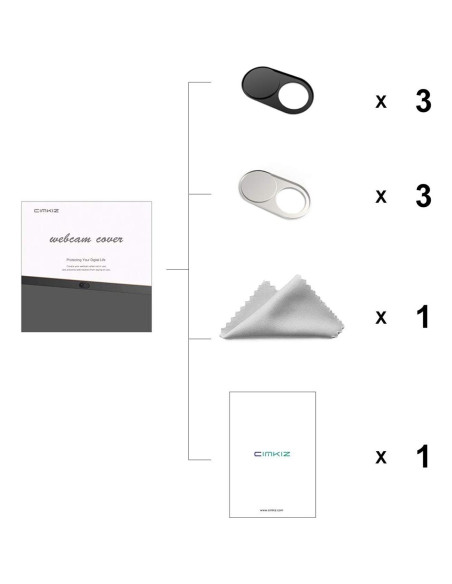Cubierta Webcam Magnética Cimkiz - 6 Piezas (3 Negros + 3 Plateados)