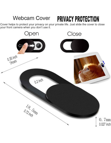 Cubierta deslizante para webcam 6 Pack - Negro, ultra delgada