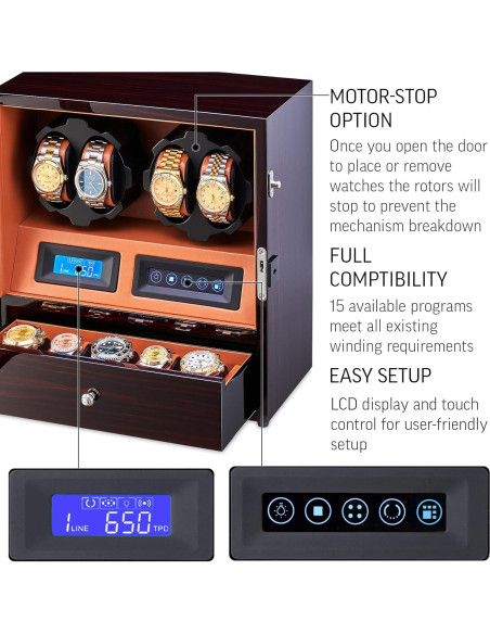 Reloj Winder Leader X205 para 4 Relojes con Luz LED