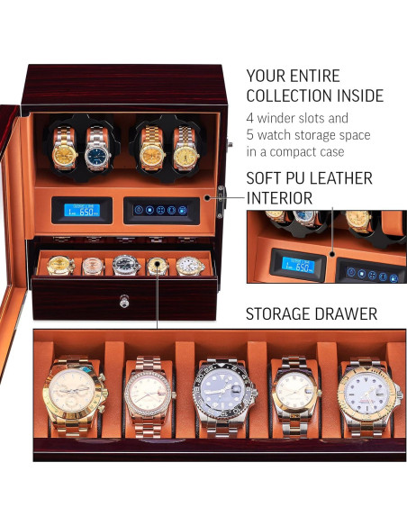 Reloj Winder Leader X205 para 4 Relojes con Luz LED