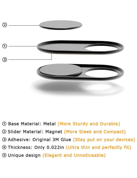 Cubierta de Webcam Deslizante Cimkiz Negra 3 Piezas 1.19cm