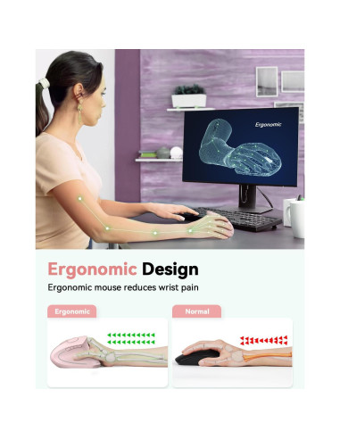 Ratón Vertical Inalámbrico Ergonómico TECKNET Rosa - 4800 DPI