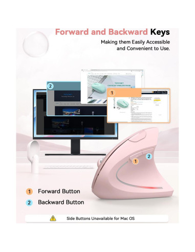 Ratón Vertical Inalámbrico Ergonómico TECKNET Rosa - 4800 DPI