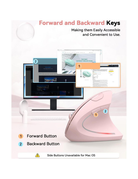 Ratón Vertical Inalámbrico Ergonómico TECKNET Rosa - 4800 DPI