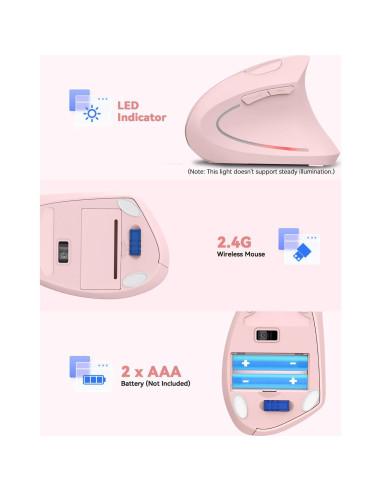 Ratón Vertical Inalámbrico Ergonómico TECKNET Rosa - 4800 DPI