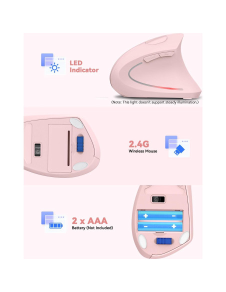 Ratón Vertical Inalámbrico Ergonómico TECKNET Rosa - 4800 DPI