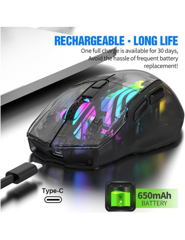 Ratón Mecánico Inalámbrico ATTOE RGB 3600 DPI Negro