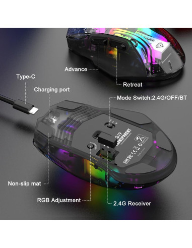 Ratón Mecánico Inalámbrico ATTOE RGB 3600 DPI Negro