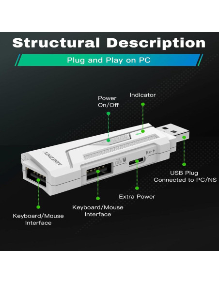 Adaptador de Teclado y Ratón para PC AX200 - 1000Hz, Mapeo Personalizado