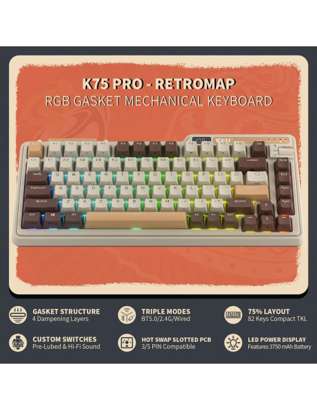 Teclado Mecánico Inalámbrico K75 PRO RGB Kzzi 82 Teclas
