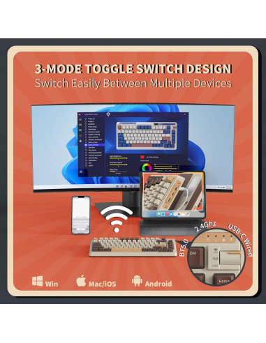 Teclado Mecánico Inalámbrico K75 PRO RGB Kzzi 82 Teclas