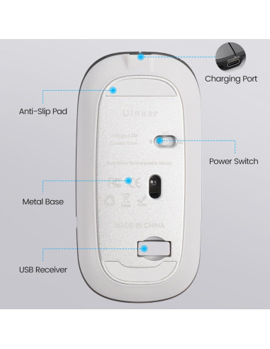 Ratón Inalámbrico Bluetooth Uineer M1LBS Recargable Verde