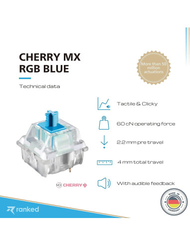 Interruptores Cherry MX RGB Azul 90 Pcs para Teclados Mecánicos