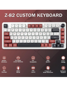 Teclado Mecánico Gaming E-YOOSO Z82 75% RGB Blanco/Rojo 2