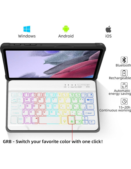 Funda Teclado Retroiluminado WERNURPAI para Galaxy A7 Lite 8.7"