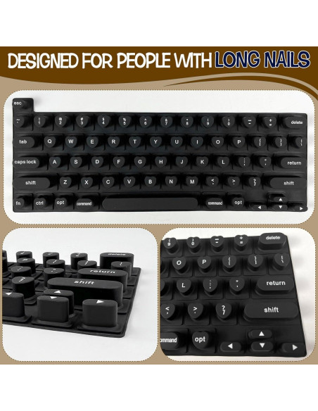 Cubierta de Teclado de Silicona Sibosen para Uñas Largas - Negro