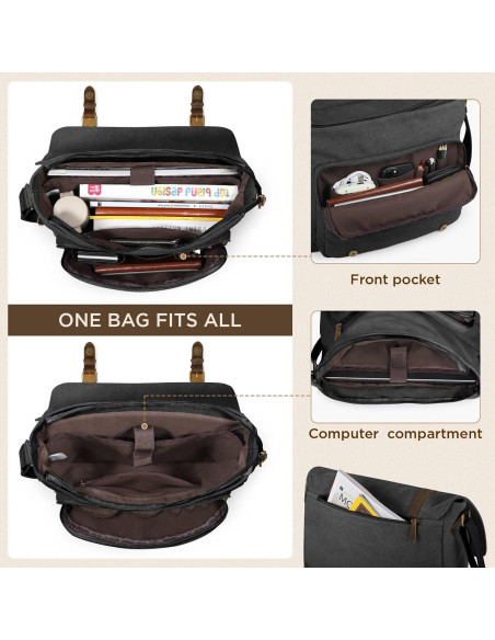 Bolsa Mensajera de Lona SMRITI para Laptop 15.6" Negra