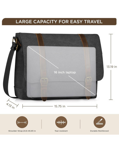 Bolsa Mensajera de Lona SMRITI para Laptop 15.6" Negra