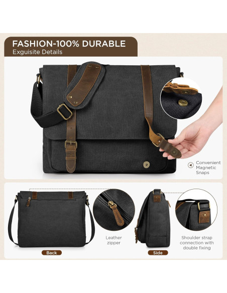 Bolsa Mensajera de Lona SMRITI para Laptop 15.6" Negra