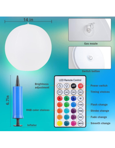 Luces Flotantes Solares GEEDIAR 14" LED Multicolor IP68 - 4 Piezas