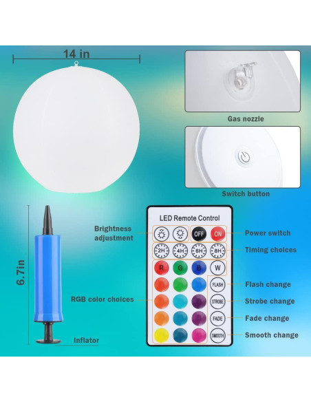 Luces Flotantes Solares GEEDIAR 14" LED Multicolor IP68 - 4 Piezas