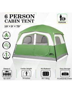 Carpa de Camping VIAJE FELIZ para 6 Personas Impermeable 2