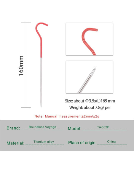 Clavos de Tienda de Camping iBasingo Titanio 8 Piezas 16.5cm
