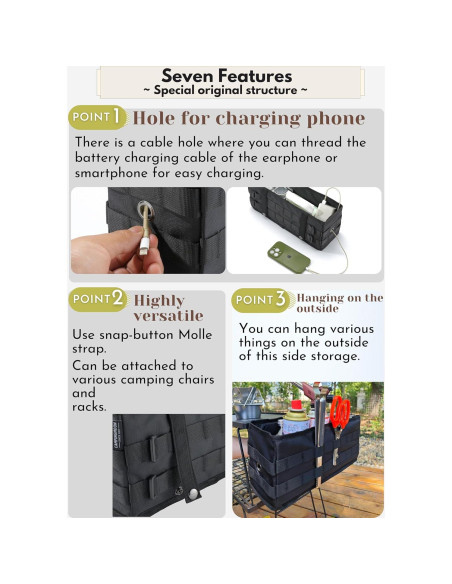 Bolsa de Almacenamiento Lateral Camping Moon Negra 13x35x16cm