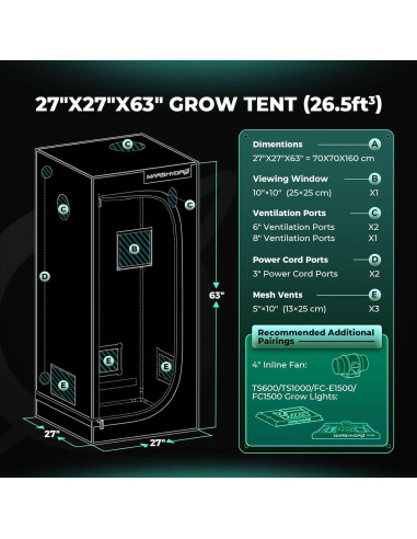 Tienda de Cultivo MARS HYDRO 68.58x68.58x160cm Mylar 1680D