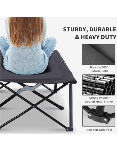 Cama de Camping Plegable Outsunny para 2 Personas Negra 193x125 cm