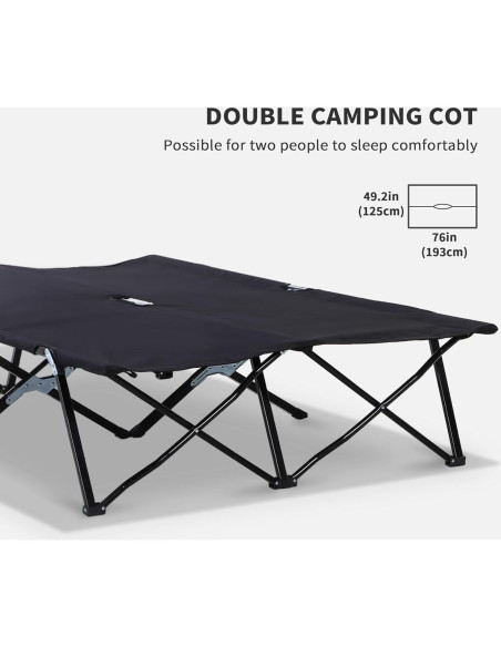 Cama de Camping Plegable Outsunny para 2 Personas Negra 193x125 cm