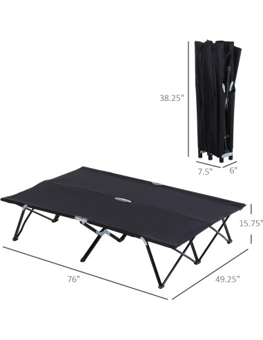 Cama de Camping Plegable Outsunny para 2 Personas Negra 193x125 cm